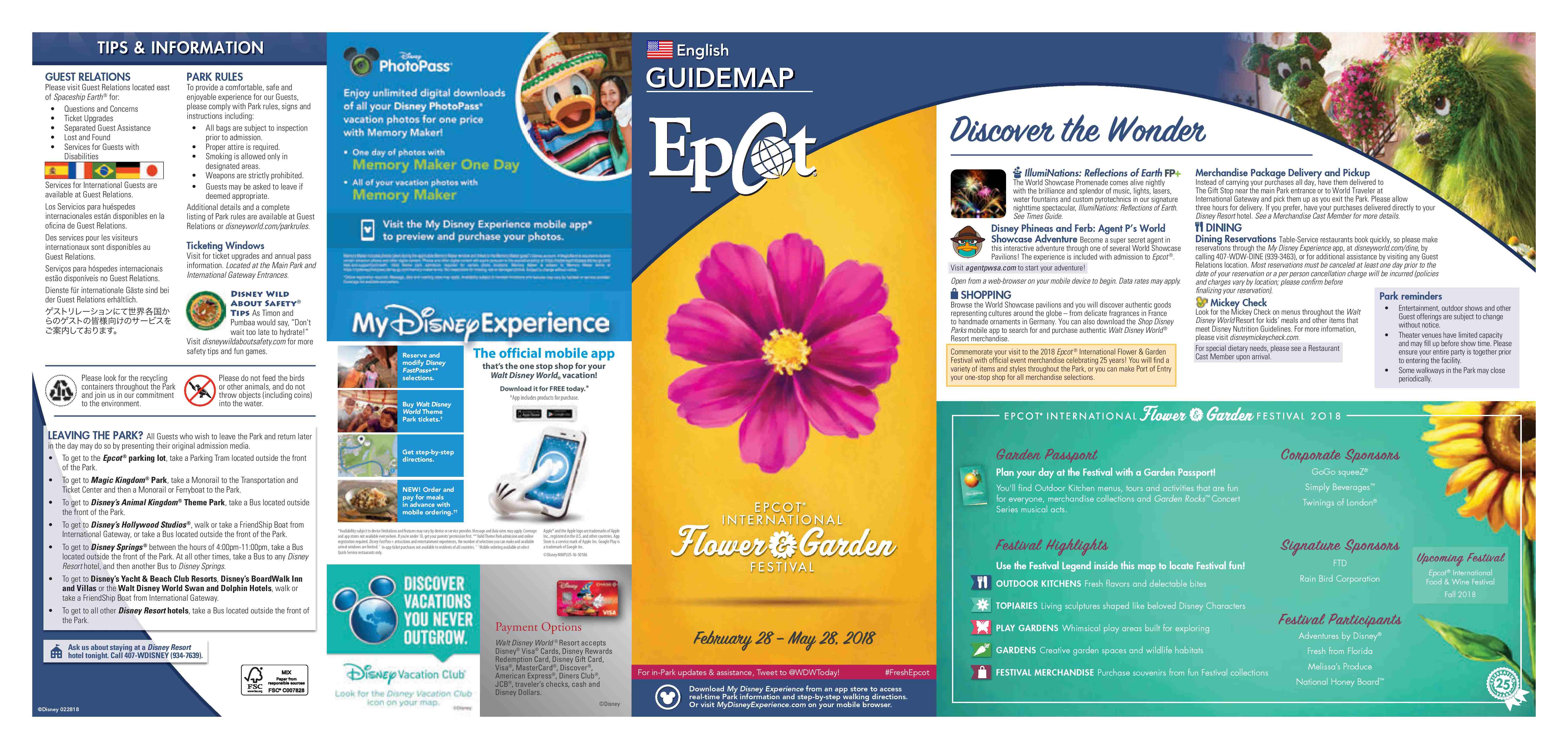 Disney Epcot International Flower and Garden Festival Guidemap & Passport 2018 