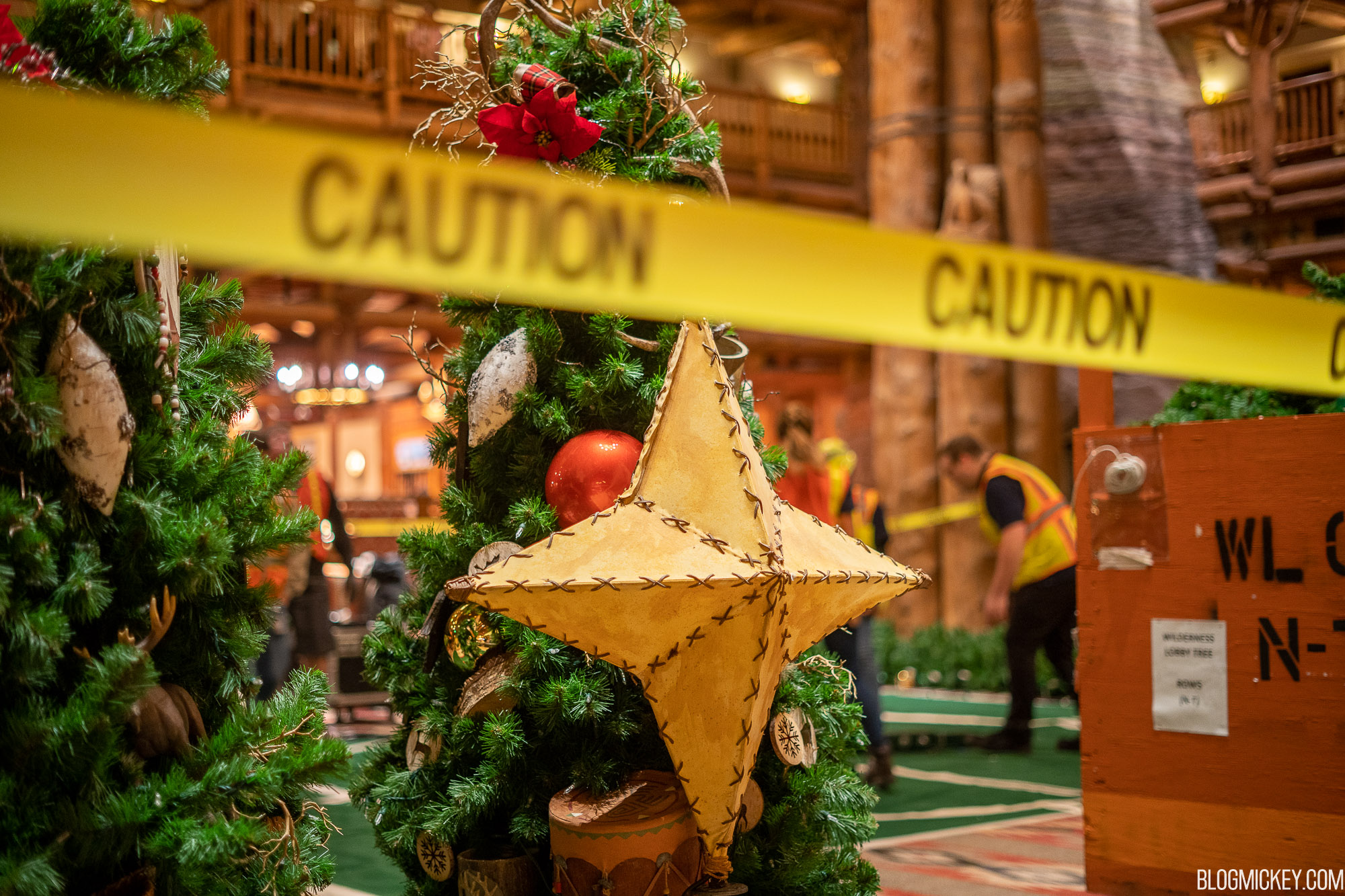 Detailed Look at Wilderness Lodge Christmas Tree Installation