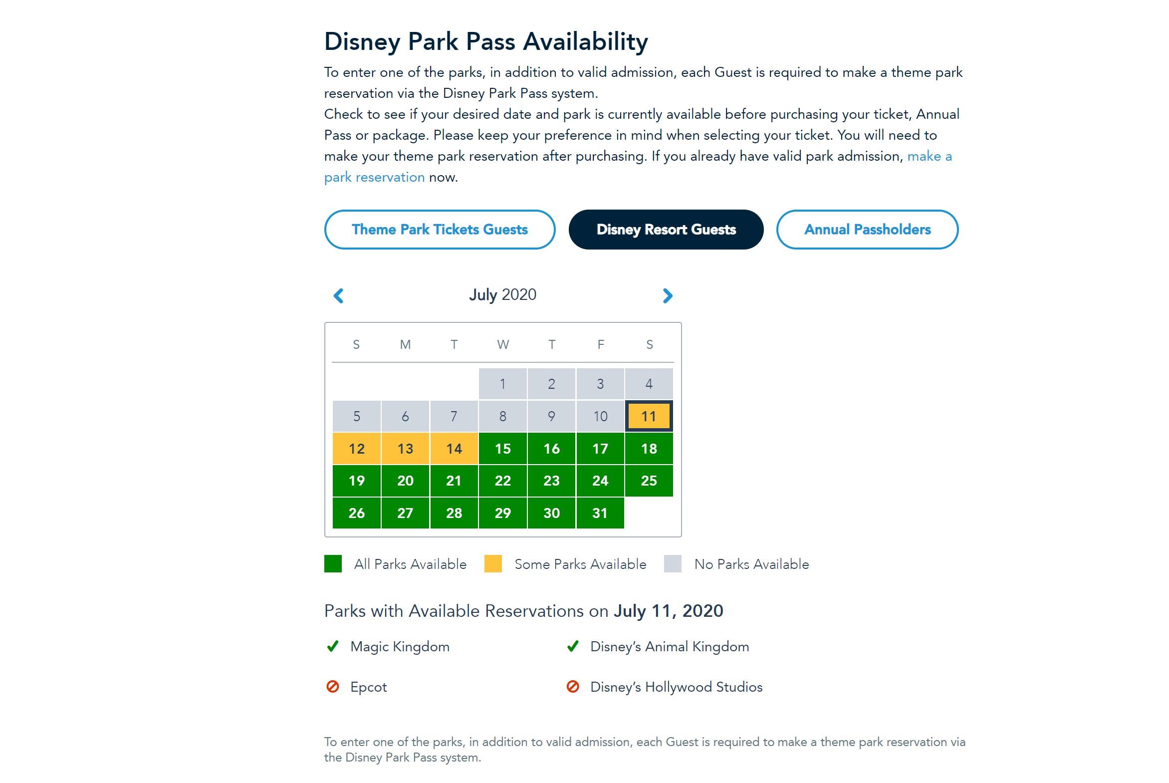 Disney Park Pass Theme Park Reservation System Link Goes Live, Availability  Calendar Debuts