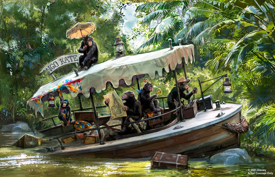 Jungle Cruise reimagining chimp boat concept art