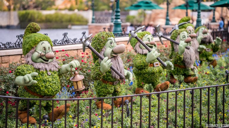 Snow White and the Seven Dwarfs Topiaries Installed for 2023 EPCOT Flower & Garden Festival
