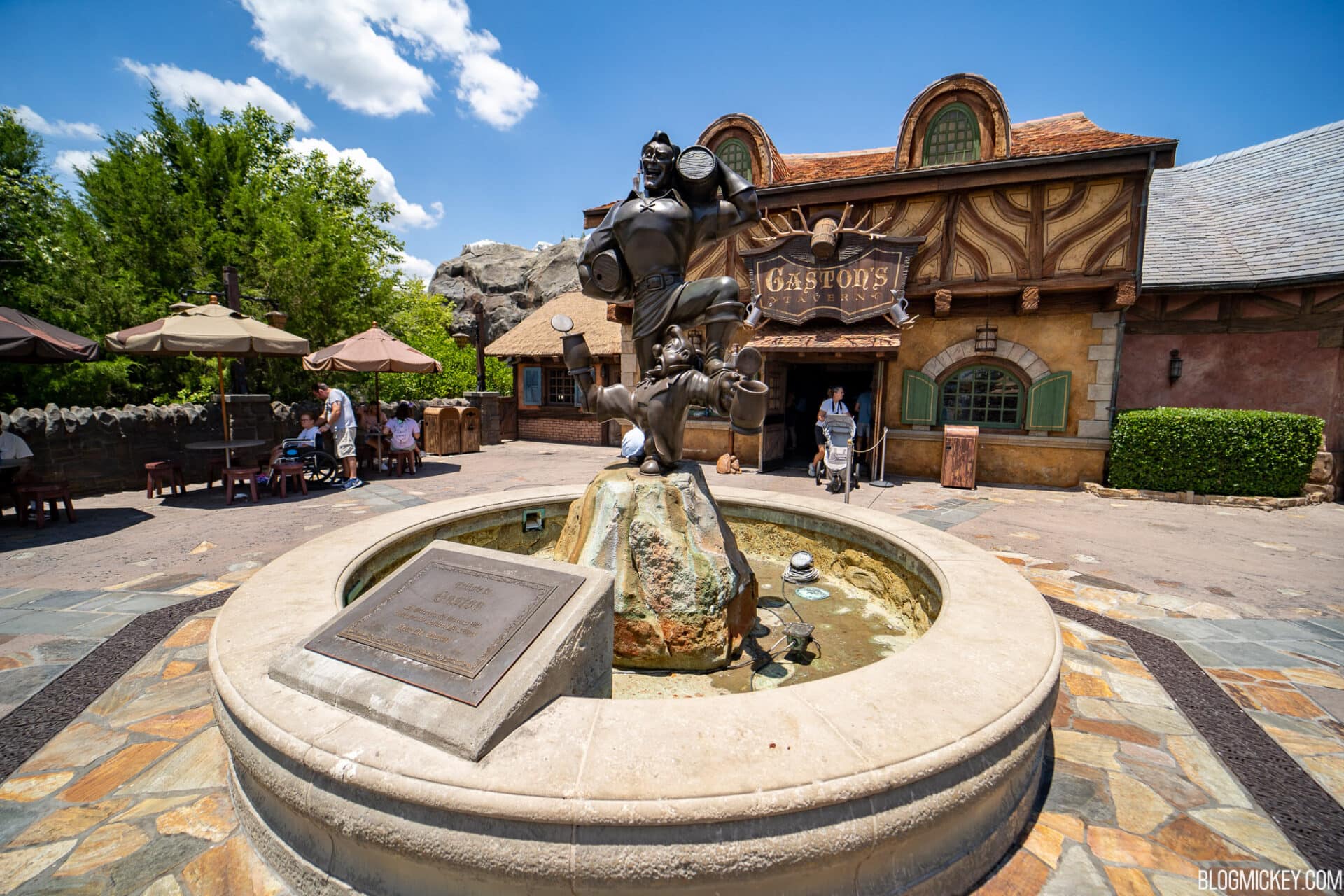 Gaston's Tavern Fountain Drained at Magic Kingdom