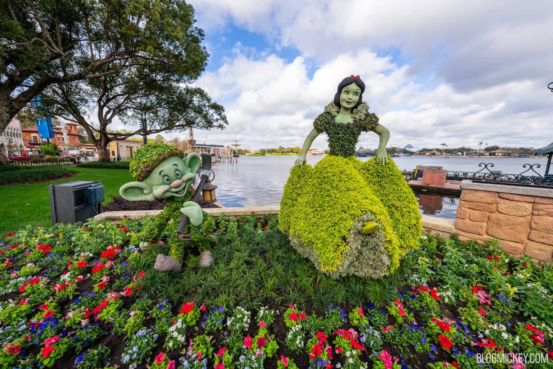 Snow White & Dopey Topiaries Arrive for 2024 EPCOT Flower & Garden Festival